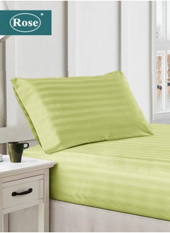 Buy Rose Luxurious Hotel Stripe Fitted Sheet with Deep Pockets and Pillow Case, Bed Sheet 2-Pieces Set, Soft & Silky Microfiber Fabric, Breathable and Cooling (Extra Twin Size 120X200+35 cm - Green Apple) in Saudi Arabia