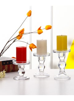 Buy Set of 3 Glass Candle Holder for Pillar Taper Candlestick Holders Elegant Pillar Taper & Tealight Candlesticks Set for Dinner Table Wedding Party Home Decor in Saudi Arabia