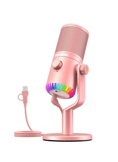 Buy MAONO USB Gaming Microphone for PC Programmable Condenser Mic with RGB Light  Mute Gain Monitoring Volume Control for Streaming Podcasts and Computers DM30 Pink in Saudi Arabia
