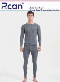 Buy 2 Piece Men's Round Neck Thermal Underwear Set Winter Pajamas Lightweight Slim Fitting Long Sleeved T-Shirt and Long Pants Lining Basic Layer Bottoming Shirt Plus Size in Saudi Arabia