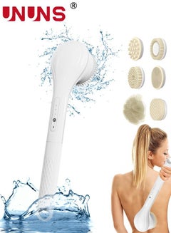 اشتري Electric Shower Brush Set,Rechargeable Shower Brush For Body With Long Handle,Bath Scrub Brush Kit With 6 Spin Brush Heads,White في الامارات
