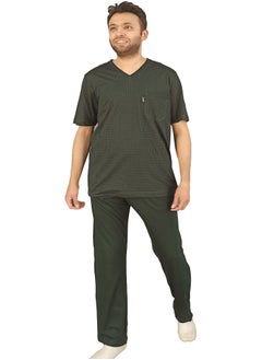 Buy Men Summer Pajama Set Printed Top & Plain Bottom - Dark Green in Egypt