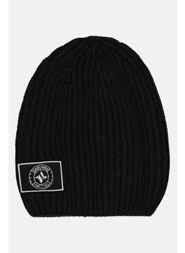 Buy Men Embroidered Logo Knitted Beanie, Black in UAE