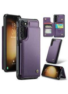 Buy Wallet Case for Samsung Galaxy S23 Plus, Premium Handmade Durable PU Leather Slim Shockproof Case with [Double Magnetic Clasp] [Card Holder] [Kickstand] [RFID Blocking] (Purple) in Egypt