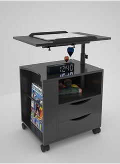 Buy Black Height Adjustable Nightstand with Rotary Tabletop, Storage Drawers and Wheels in UAE