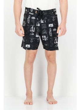 اشتري Men Regular Fit Drawstring Graphic Printed Board Shorts, Black Combo في الامارات