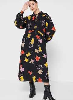 Buy Floral Print Ruffle Detail Dress in UAE