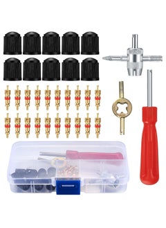 اشتري 33PCS Tyre Valve Core Tool Kit, Valve Core Remover Tools Including 20pcs Valve Cores 10pcs Valve Caps 1pc Single Head Valve Core Remover 1pc Dual Head Valve Tool 1pc 4 Way Valve Tool في السعودية