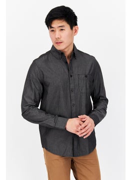 Buy Men Classic Fit Chambray Long Sleeves Casual Shirt, Black in Saudi Arabia