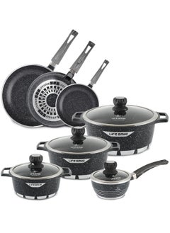 اشتري Non Stick Cookware Sets - 11Pcs Granite Cookware Set Kitchen Pots and Pans Set Includes 20/24/28cm Stock Pots, 20/24/28cm Fry Pan & Milk Pan - Healthy 100% PFOA Free - Oven Safe في الامارات