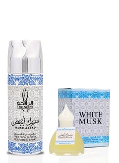 Buy The Scent Musk Abyad 200ml Perfumed Body Spray and 20ml Roll on Set in UAE
