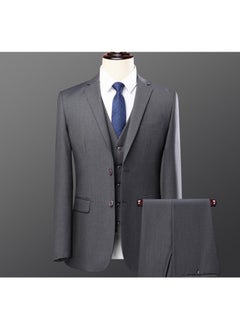 اشتري Suit business mens suit suit 2024 new high-end professional formal suit New Polo best man dress jacket Two buttons Gray (suit + suit pants) في الامارات