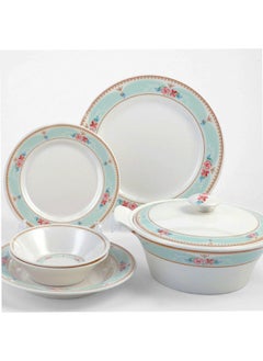 Buy DMW Mikasa Lavish Design No.1 – 64-Piece Premium Melamine Dinnerware Set, Soft Mint Green Rim with Pink Roses, Blue Flowers, and Golden Accents, Scratch Resistant, Unbreakable,  Elegant Vintage Design for Classic Dining in UAE