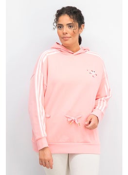 Buy Women Sportswear Fit Logo 3 Stripe Hoodie Sweater, Glow Pink in UAE