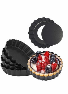 اشتري 6 Pack Mini Tart Pans 4 Inch with Removable Bottom Round Nonstick Quiche Pan Heavy Duty Fluted Side for Pies Mousse Cakes Dessert Baking 4 Inch 6pcs في السعودية