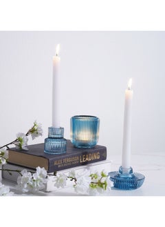 اشتري Arthur Glass Taper Ribbed Candle Holder Dia10x5cm- Blue في الامارات