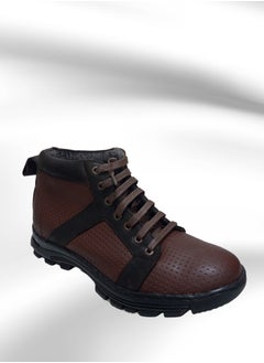 Buy Brown chukka lace-up boot made of genuine natural leather and medical toe sole in Saudi Arabia