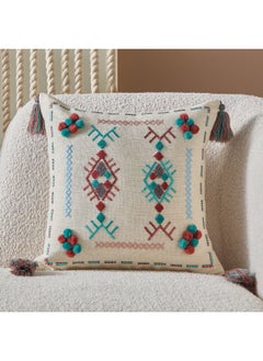 Buy Cancun Pom Pom Embellished Cushion Cover 45 x 45 cm in Saudi Arabia