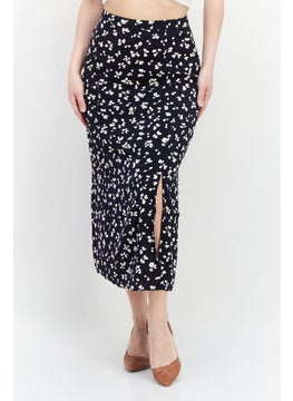 Buy Women Floral Pattern Midi Skirts, Navy/White in UAE