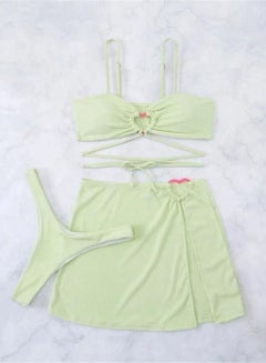 Buy 3 Piece Solid Color Swimsuit Beach Bikini Green in UAE