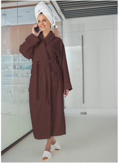 Buy 380 GSM Unisex Cotton Fleece Bathrobe Skin-friendly Breathable Nightgown Simple Hooded Home Clothes Brown in UAE