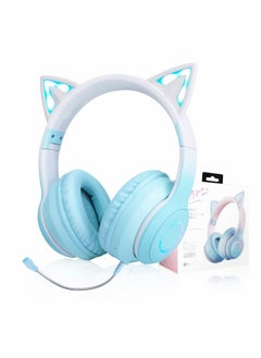 اشتري Cat Ear Kids Bluetooth Headphones for Girls for School Wired Gaming Headset with Microphone Jack Adjustable Headband Teens Toddlers Wireless Earphones for Tablet or PC في الامارات