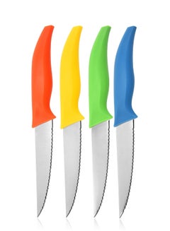 Buy Steak Knives Set of 4, Serrated Steak Knives, Starter Stainless Steel Steak Knife Set with Gift Box, PP Handle Assorted Color in UAE