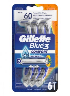 Buy Gillette Blue 3 Disposable Razors With Comfort Gel For Men - 6 Pieces in Saudi Arabia