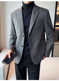 Buy Mens Wool Blazer Autumn Winter Thick Korean Casual Suit JacketGray Gray in Saudi Arabia