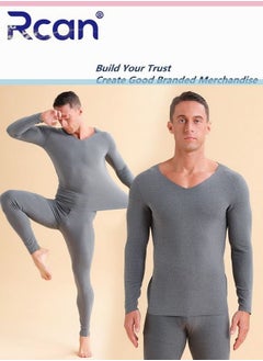 Buy 2 Piece Men's V Neck Thermal Underwear Set Winter Pajamas Lightweight Slim Fitting Long Sleeved T-Shirt and Long Pants Basic Layer Bottoming Shirt Plus Size in Saudi Arabia