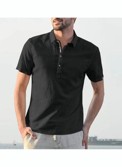 Buy Men's Short Sleeve V-Neck Henley Shirt Loose Linen Button-Up Top Casual Beach Shirt in Saudi Arabia