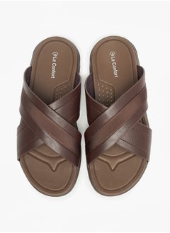 Buy Textured Slip-On Cross Strap Sandals in UAE