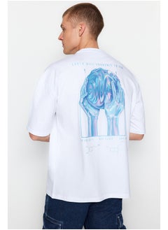 اشتري Men's White Oversize/Wide Cut Short Sleeve Mystic Printed  T-Shirt في مصر