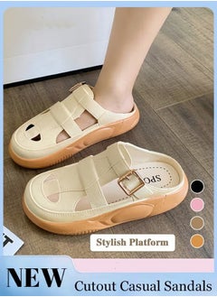 Buy Women's Closed Toe Half Slippers Summer Slip On Lazy Half Slide Sandals Soft And Comfort Hollow Out This Solid Casual Shoes For Women Freeing Up Your Feet in Saudi Arabia