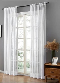 Buy 2 Pieces Window Sheer Curtains 135X265cm White Color in UAE