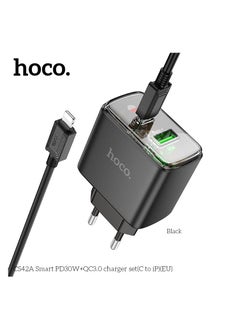 Buy CS42A Smart PD30W+QC3.0 Charger Set Type-C to Lightning Fast Charging, Compact Design EU Plug - Black in Egypt