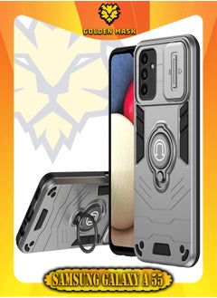 Buy GOLDEN MASK For Samsung Galaxy A55 Armored Window Bracket Camera Shield Cover Camera Lend Protection With Ringe (Grey) in Egypt