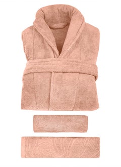 Buy Towels Package 3 Pieces | Bath Rope 110x60 cm، Large Towel 140x70 cm، Face Towel 90x50 cm -  Egyptian Cotton Highly Absorbent 100% - Pink in Saudi Arabia