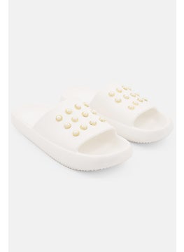 Buy Women Slip On Textured Slides, White in UAE