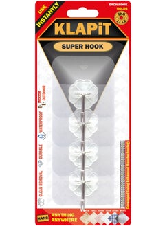 Buy Hooks for Walls, Tiles, Stones, Acrylic, Glass And Metal. Heavy Duty Adhesive Holds Up To 11LB/5Kg. Waterproof Strong Steel Hook, Damage-Free With Clean Removal KLAPiT SUPER HOOK Clear 4pc in UAE