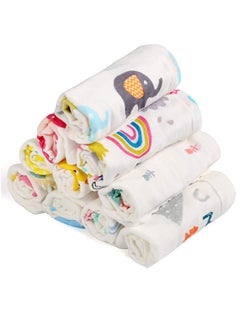 Buy 10Pcs Muslin Washcloths Cotton Natural Baby Towels with Printed Design Soft Newborn Baby Towel for Sensitive Skin Baby in Saudi Arabia