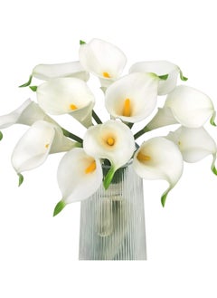 Buy Artificial Calla Lily White Flowers 12Pcs Fake Flower Bouquet for Home Decoration Wedding Party Decor, Yellow White in UAE