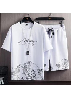 Buy 1 x 5 pcs Casual Sporty Mens Summer Two-Piece Suit White Pants in Saudi Arabia