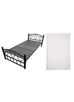 Buy Kaarnak Heavy Duty Fully Steel Bed Black Color With Mattress white 10cm Single Size L x W x H 190 x 90 x 70 Cm in UAE