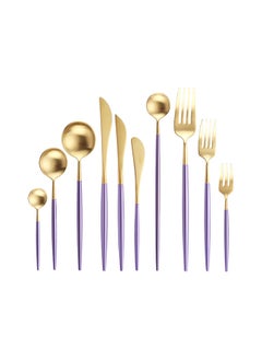 Buy 10-Piece Dinner Flatware Cutlery Set Gold/Purple in Saudi Arabia