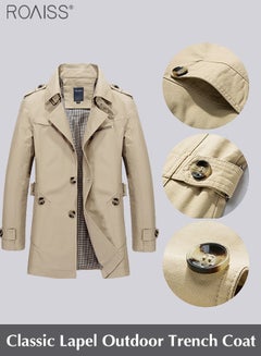 Buy Men's Classic Lapel Trench Coat Versatile And Stylish Button Closure Jacket Practical Pocket Windbreaker On Both Sides in Saudi Arabia