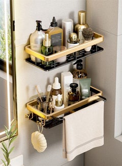 Buy 2 Pieces Bathroom Shelf Shower Shampoo Soap Organizer Wall Mounts Storage Rack Gold/Black 31.5 x 13 x 5.5 cm in UAE