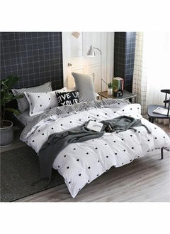 Buy 4Pcs Soft Bedding Set White and Black Cute Little Heart Duvet Cover Set Bed Linen Queen in Saudi Arabia