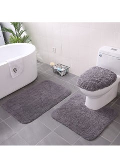 اشتري 3-Piece Bathroom Anti-slip Floor Mat Toilet Mat Set في السعودية