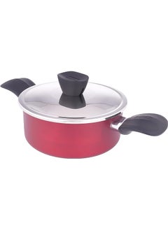 اشتري Vetro Classic Non Stick Aluminum Cookware Cooking Pot With Stainless Steel Lid Size 18Cm Wine Red في السعودية